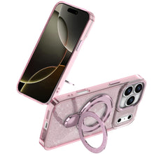 For iPhone 17 PRO Case Full Glitter with Magnetic Circle Stand + Tempered Glass