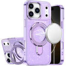For iPhone 17 PRO Case Full Glitter with Magnetic Circle Stand + Tempered Glass