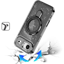 For iPhone Air Case Full Glitter Cover w/ Magnetic Circle Stand + Tempered Glass