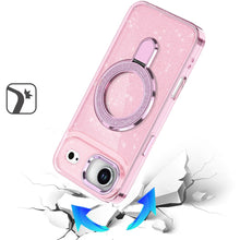 For iPhone Air Case Full Glitter Cover w/ Magnetic Circle Stand + Tempered Glass