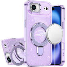 For iPhone Air Case Full Glitter Cover w/ Magnetic Circle Stand + Tempered Glass