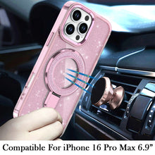 For iPhone 16 PRO MAX Case Translucent Glitter Magnetic Circle + Tempered Glass