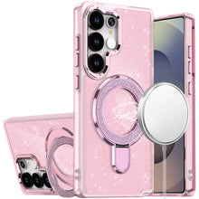 For Samsung S25 Ultra Case Translucent Glitter Magnetic Circle + Tempered Glass