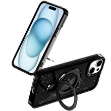For iPhone 15 Case Translucent Full Glitter Magnetic Circle + 2 Tempered Glass