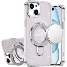 For iPhone 15 Case Translucent Full Glitter Magnetic Circle + 2 Tempered Glass