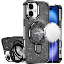 For iPhone 17 Case Full Glitter Cover w/ Magnetic Circle Stand + Tempered Glass