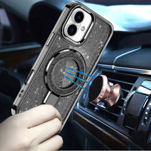 For iPhone 17 Case Full Glitter Cover w/ Magnetic Circle Stand + Tempered Glass