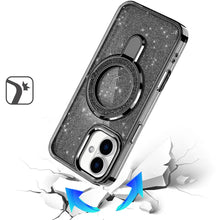 For iPhone 17 Case Full Glitter Cover w/ Magnetic Circle Stand + Tempered Glass