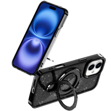 For iPhone 17 Case Full Glitter Cover w/ Magnetic Circle Stand + Tempered Glass