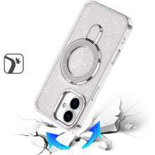 For iPhone 17 Case Full Glitter Cover w/ Magnetic Circle Stand + Tempered Glass