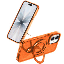 For iPhone 17 Case Full Glitter Cover w/ Magnetic Circle Stand + Tempered Glass