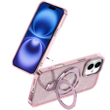 For iPhone 17 Case Full Glitter Cover w/ Magnetic Circle Stand + Tempered Glass