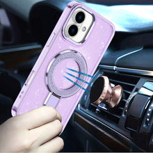 For iPhone 17 Case Full Glitter Cover w/ Magnetic Circle Stand + Tempered Glass