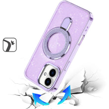 For iPhone 17 Case Full Glitter Cover w/ Magnetic Circle Stand + Tempered Glass