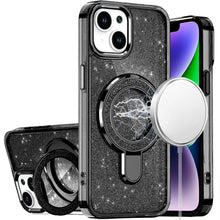 For iPhone 13/14 Case Translucent Full Glitter Magnetic Circle + Tempered Glass
