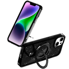 For iPhone 13/14 Case Translucent Full Glitter Magnetic Circle + Tempered Glass