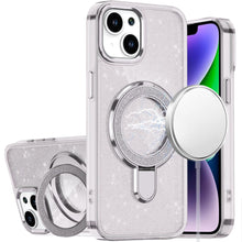For iPhone 13/14 Case Translucent Full Glitter Magnetic Circle + Tempered Glass