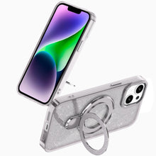 For iPhone 13/14 Case Translucent Full Glitter Magnetic Circle + Tempered Glass