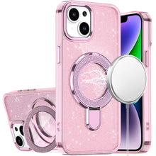 For iPhone 13/14 Case Translucent Full Glitter Magnetic Circle + Tempered Glass
