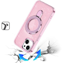 For iPhone 13/14 Case Translucent Full Glitter Magnetic Circle + Tempered Glass