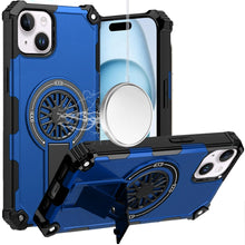 For iPhone 15 Case Dual Layer Magnetic Circle Pop-Out Stand + 2 Tempered Glass