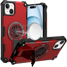 For iPhone 15 Case Dual Layer Magnetic Circle Pop-Out Stand + 2 Tempered Glass
