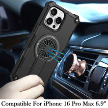 For iPhone 16 PRO MAX Case 2 Layer Magnetic Circle Pop-Out Stand +Tempered Glass