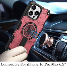 For iPhone 16 PRO MAX Case Textured Design Magnetic Circle Stand +Tempered Glass