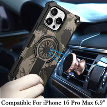 For iPhone 16 PRO MAX Case Textured Design Magnetic Circle Stand +Tempered Glass