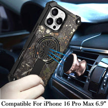 For iPhone 16 PRO MAX Case Textured Design Magnetic Circle Stand +Tempered Glass