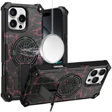 For iPhone 16 PRO MAX Case Textured Design Magnetic Circle Stand +Tempered Glass