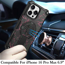 For iPhone 16 PRO MAX Case Textured Design Magnetic Circle Stand +Tempered Glass