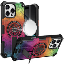 For iPhone 16 PRO MAX Case Textured Design Magnetic Circle Stand +Tempered Glass