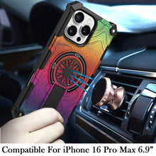 For iPhone 16 PRO MAX Case Textured Design Magnetic Circle Stand +Tempered Glass