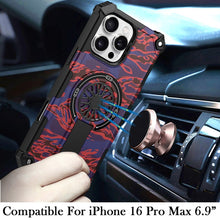 For iPhone 16 PRO MAX Case Textured Design Magnetic Circle Stand +Tempered Glass