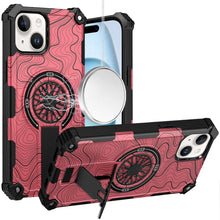 For iPhone 15 Case Design Shockproof Magnetic Circle W/ Stand + 2 Tempered Glass