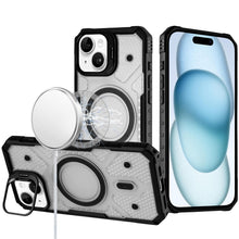 For iPhone 15 Case Rugged Cover Camera Stand Magnetic Circle + 2 Tempered Glass