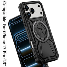 For iPhone 17 PRO Case Magnetic Circle Metal Stand 360 Rotating + Tempered Glass