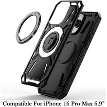 For iPhone 16 PRO MAX Case Magnet Circle Metal Stand Shockproof + Tempered Glass