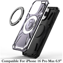 For iPhone 16 PRO MAX Case Magnet Circle Metal Stand Shockproof + Tempered Glass