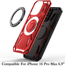For iPhone 16 PRO MAX Case Magnet Circle Metal Stand Shockproof + Tempered Glass
