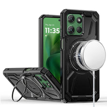 For Moto G Power 2025 Case Magnetic Circle Rotating Metal Stand + Tempered Glass