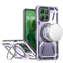 For Moto G Power 2025 Case Magnetic Circle Rotating Metal Stand + Tempered Glass