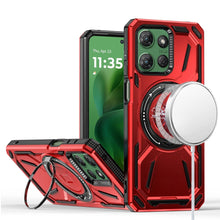 For Moto G Power 2025 Case Magnetic Circle Rotating Metal Stand + Tempered Glass