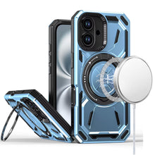 For iPhone 16 Plus 6.7in Case Magnetic Circle Metal 360 Stand + Tempered Glass