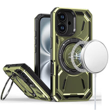 For iPhone 16 Plus 6.7in Case Magnetic Circle Metal 360 Stand + Tempered Glass