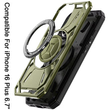 For iPhone 16 Plus 6.7in Case Magnetic Circle Metal 360 Stand + Tempered Glass