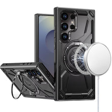 For Samsung S25 Ultra Case Magnetic Circle Rotating Metal Stand +Tempered Glass