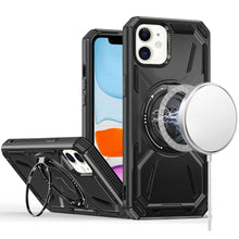 For iPhone 11 6.1 in. Case Magnetic Circle Metal Rotating Stand + Tempered Glass
