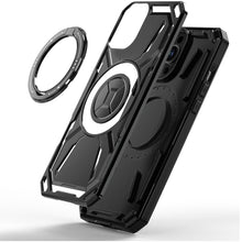 For iPhone 11 6.1 in. Case Magnetic Circle Metal Rotating Stand + Tempered Glass